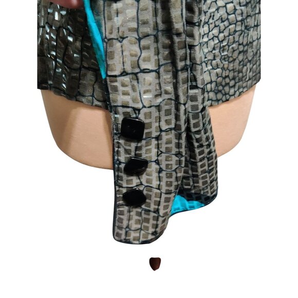 Womens L Blue Blazer Snake Floral Print Bold Chic Glam Statement Jacket Peplum - Picture 5 of 16